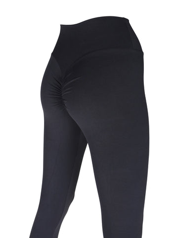 High Waist Ruched Back Tights - Black