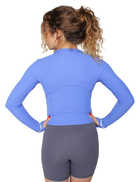 Half Zip Ribbed Top - Electric Blue