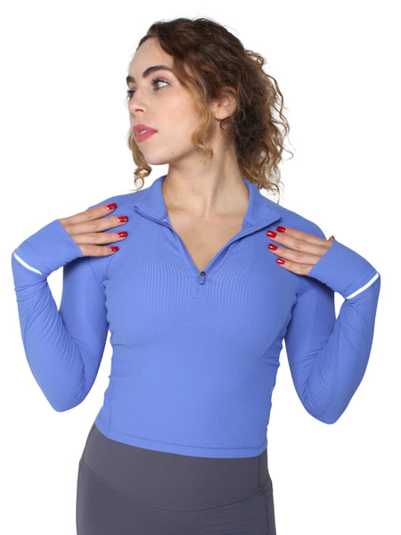 Half Zip Ribbed Top - Electric Blue