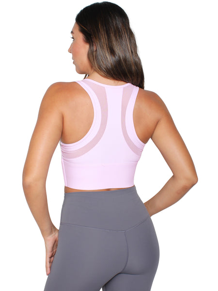 Hook & Zip Long Line Sport Bra - Powder Pink