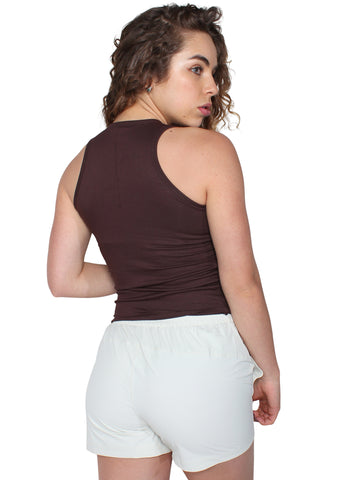 High Neck Ribbed Sport Singlet - Coffee