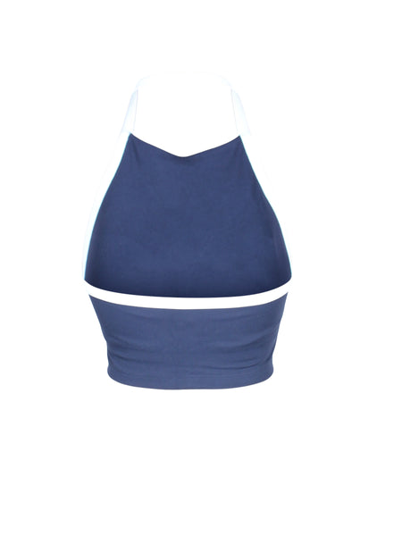 Seamless Halter Sports Crop - Navy/White