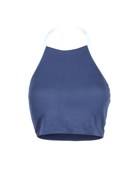 Seamless Halter Sports Crop - Navy/White
