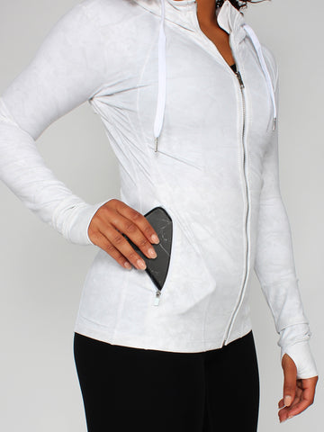 Tie dye zipper sport hoodie - white/grey