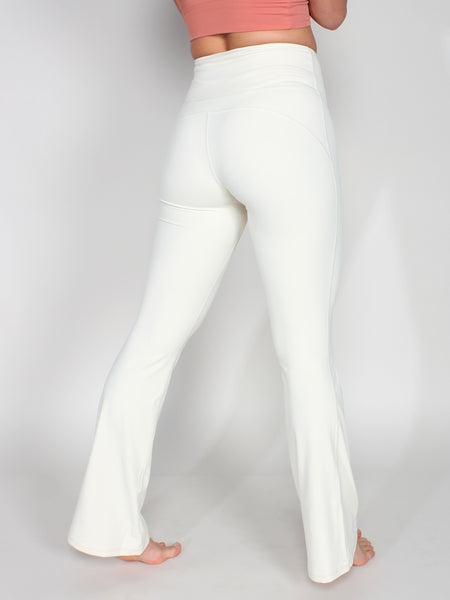 Flared yoga high waist tights - cream