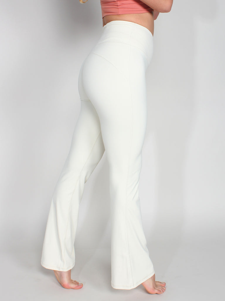 Flared yoga high waist tights - cream – Blockout Clothing