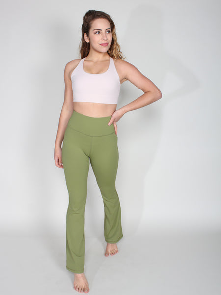 Flared yoga high waist tights - pistachio