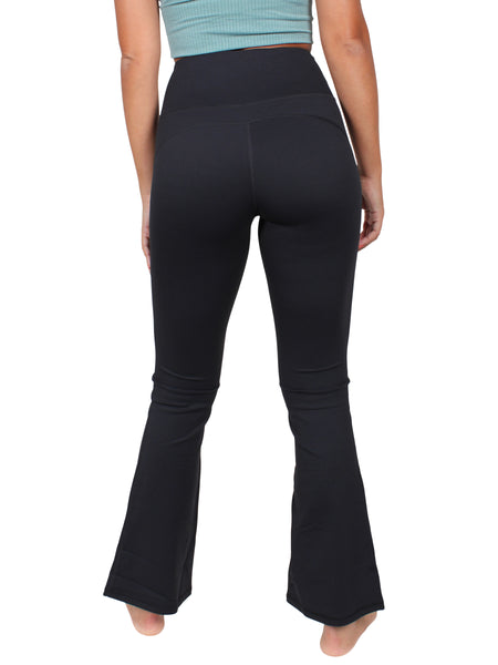 Flared yoga high waist tights - black